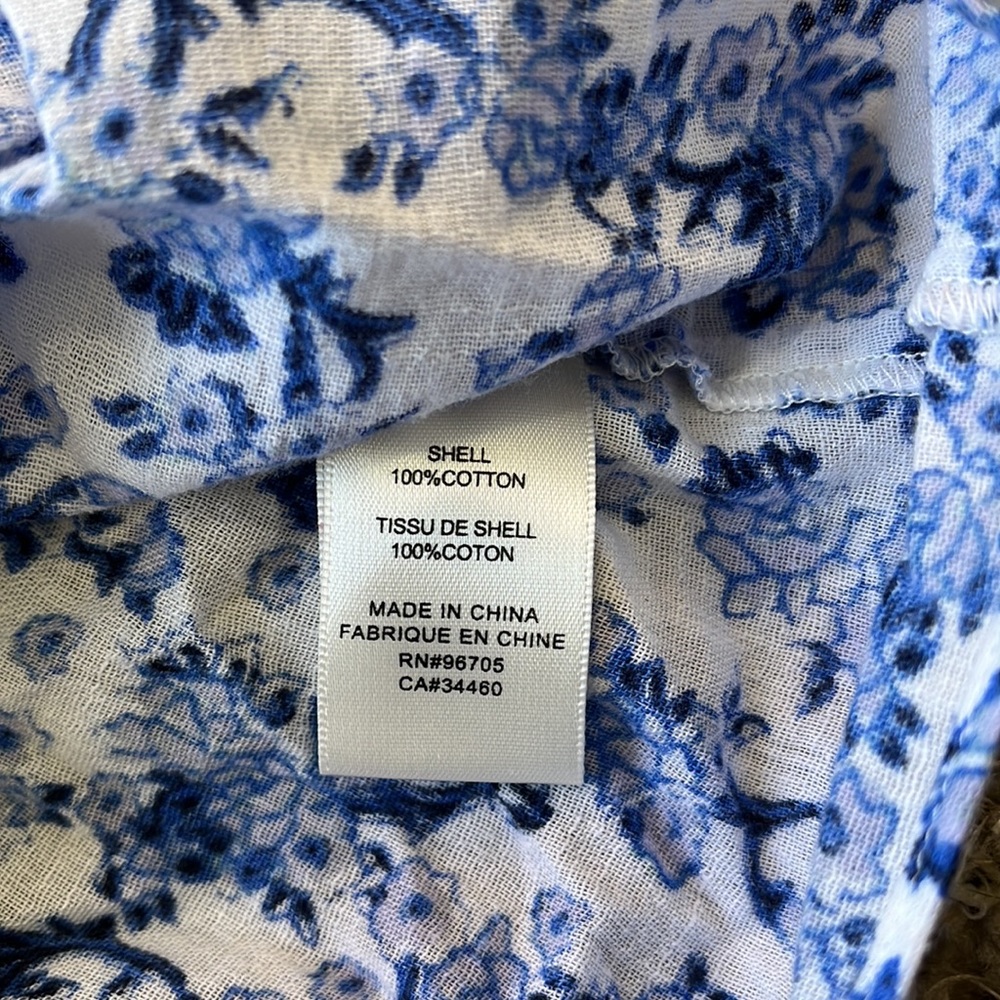 REBECCA TAYLOR Aimee Off Shoulder Blue & White Cotton Floral Top - Picture 13 of 13